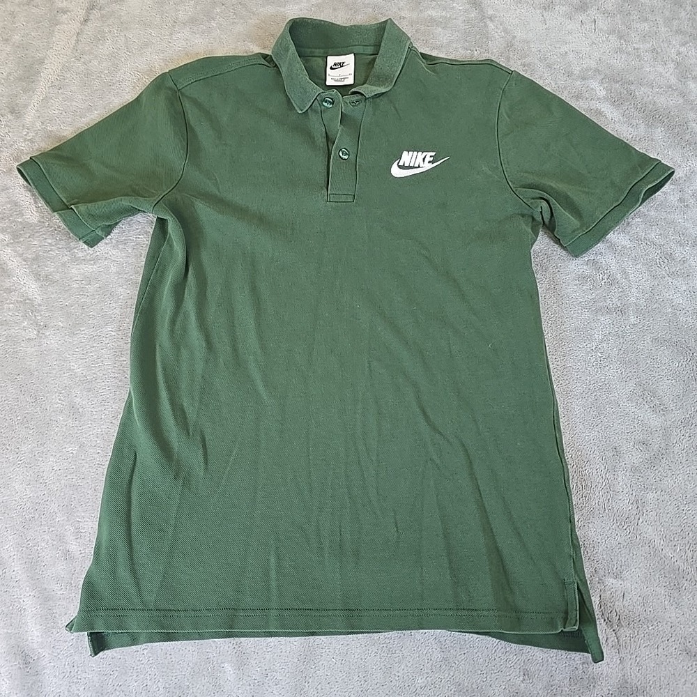 Nike Mens Shirt Mens Small Green White Swoosh Short Sleeve Polo Embroidered